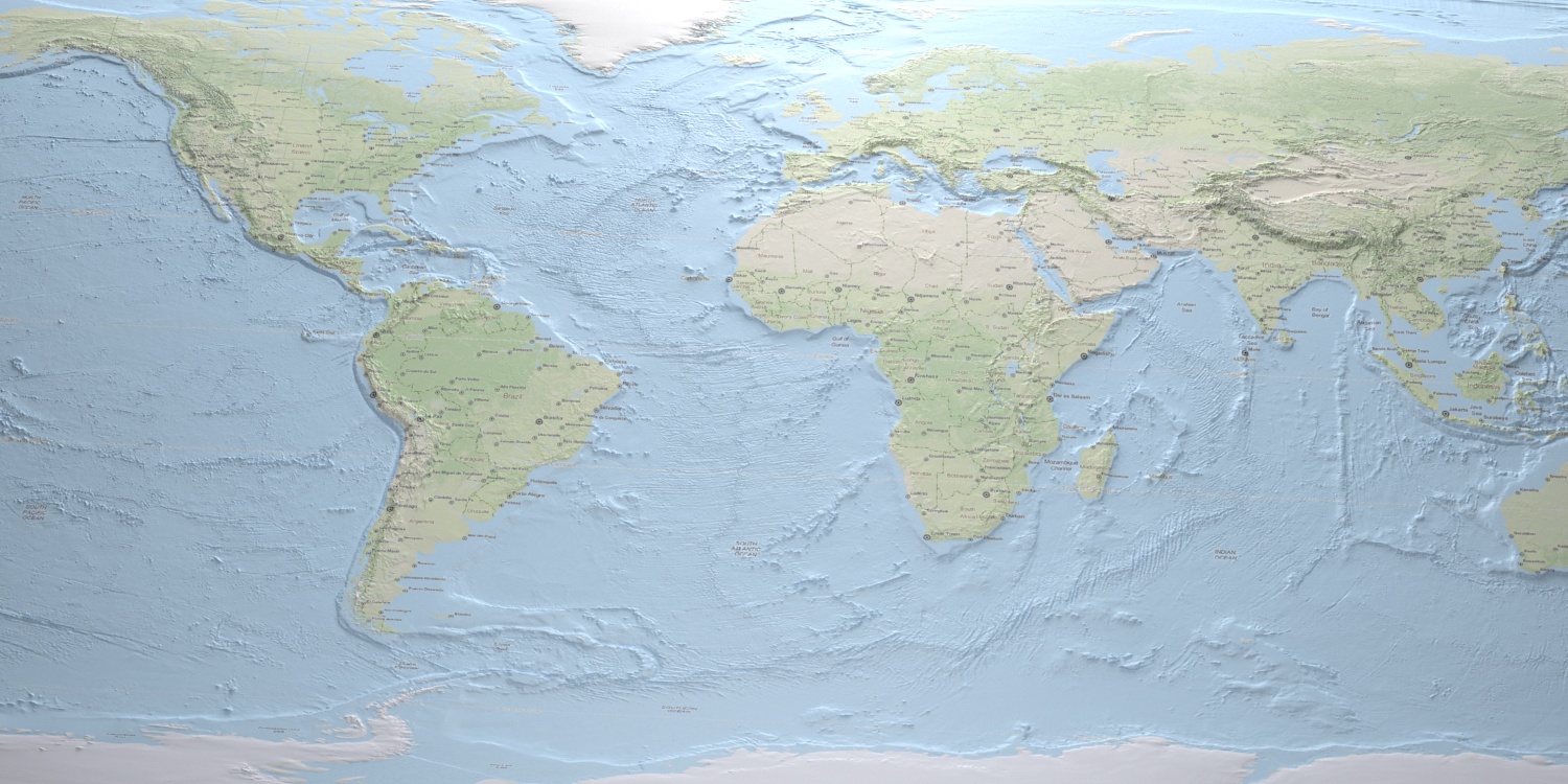 Worldmap textured with mapquest and displaced with ETOPO2
