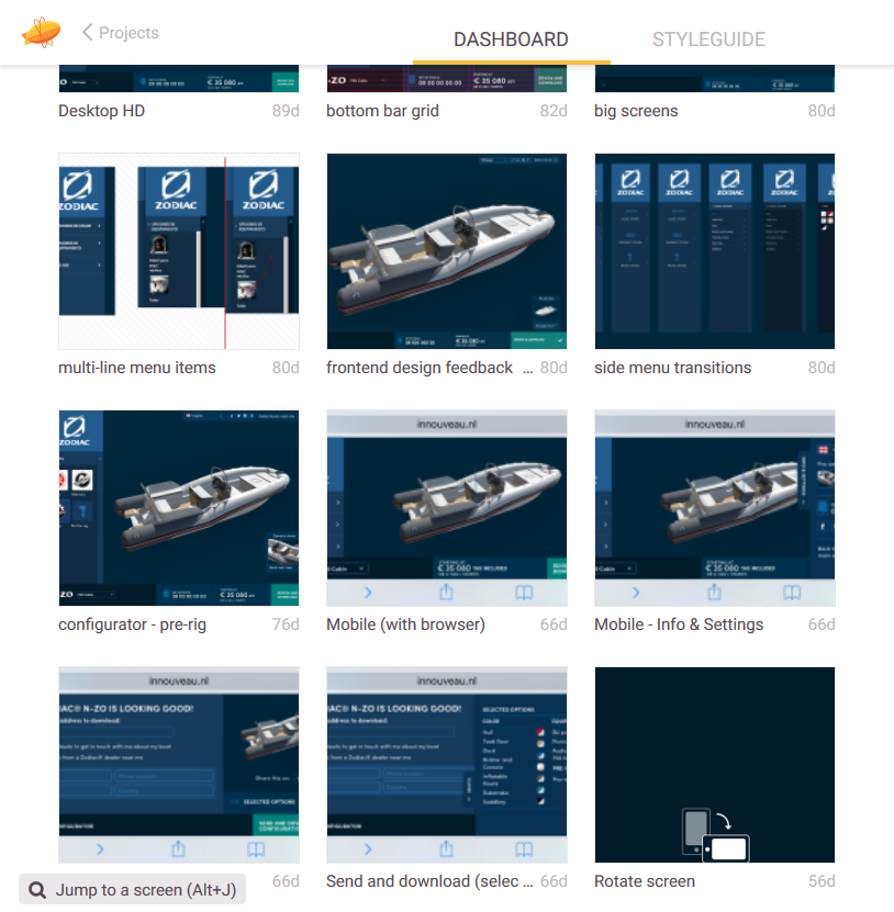 A look into the design screens and previews on Zeplin