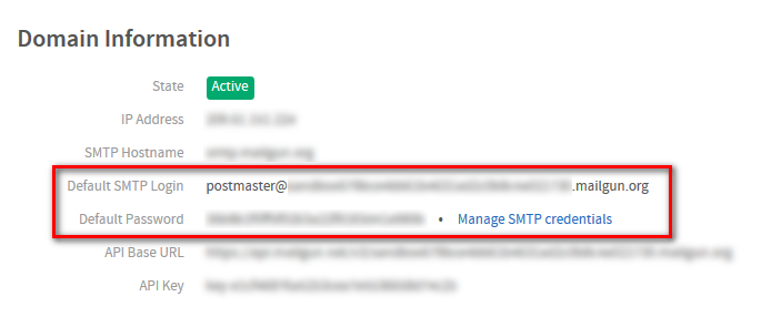 Domain info for a sandbox mailgun account